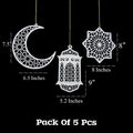 Pack 0f 05 Pcs Ramzan & Eid Decorative Wooden Wall Hangings With Rope I Crescent Moon & Lantern Wooden String I Ramzan Decoration I Ramzan Decor I Ramzan Items I Ramzan Wall Hanging I Ramzan Stock I Eid Product I Eid Collection I Eid Special