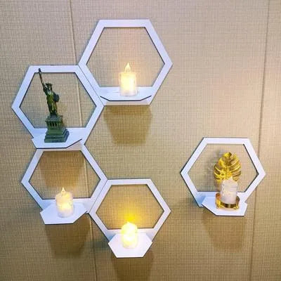 Pack of 05 Hexagon Wall Shelves Set – Modern Floating Display Rack for Home Décor I Decoration Pieces I Decoration I Wall Décor