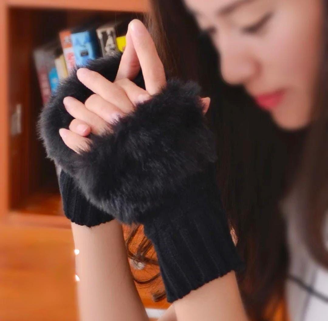 2 Pcs Wool Plain Fingerless Gloves