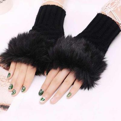 2 Pcs Wool Plain Fingerless Gloves