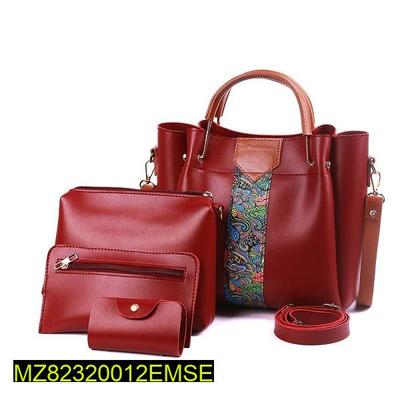 3 Pcs Women's PU Leather Plain Handbag