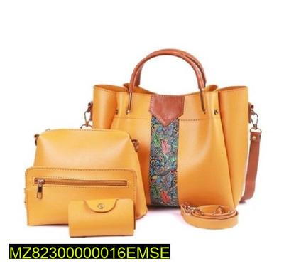3 Pcs Women's PU Leather Plain Handbag