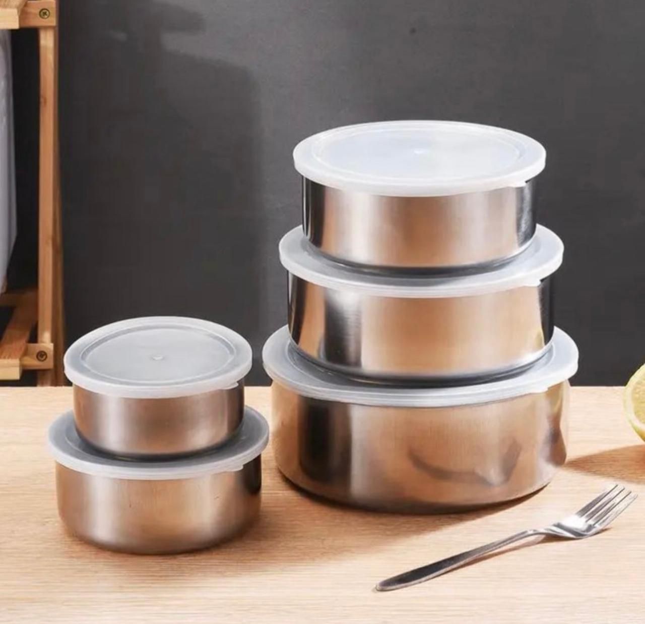 Set Of 5 Stainless Steel Bowl Vessel With Lids