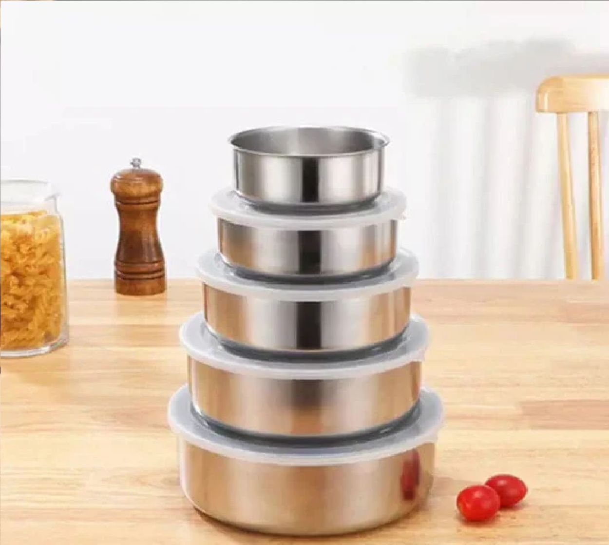 Set Of 5 Stainless Steel Bowl Vessel With Lids
